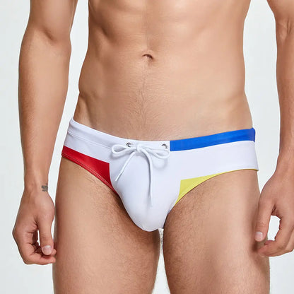 Seobean Men’s Sexy Low Rise Color Block Bikini Swimwear