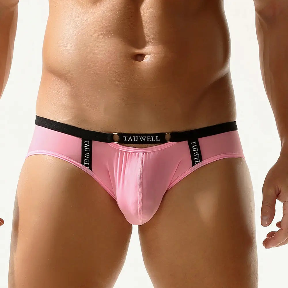 Tauwell Men's Sexy Low-Rise Briefs - Quick-Dry Pink Nylon & Spandex Underwear