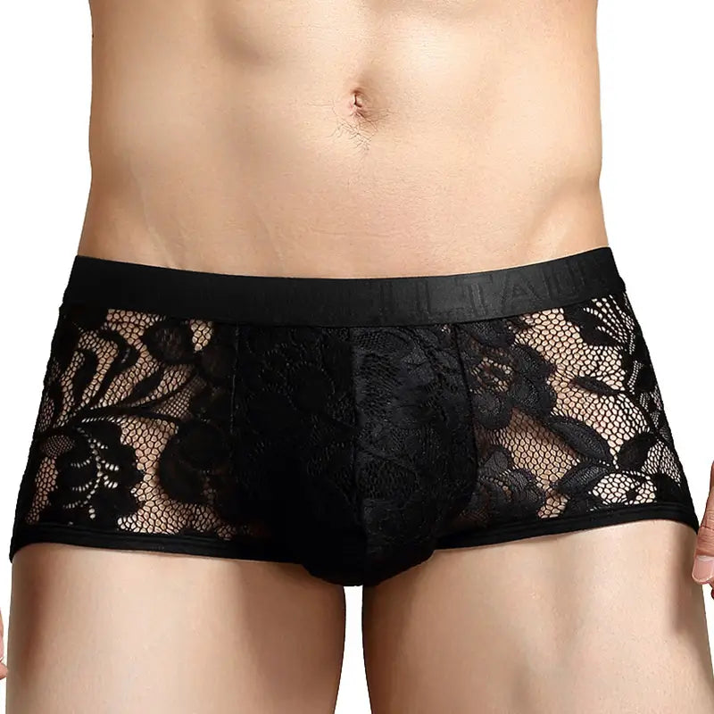 TAUWELL Men's Low-Rise Sexy Lingerie Boxer Shorts - Lace & Mesh