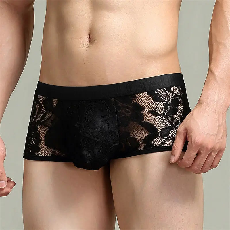 TAUWELL Men's Low-Rise Sexy Lingerie Boxer Shorts - Lace & Mesh