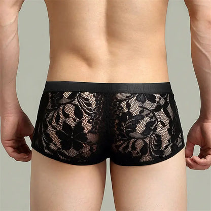 TAUWELL Herren-Boxershorts mit niedriger Taille, sexy Dessous, Spitze und Netzstoff