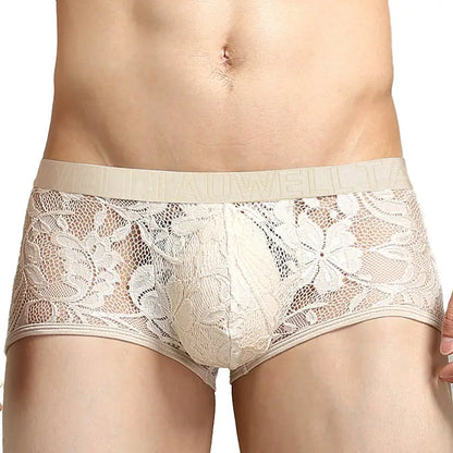 TAUWELL Herren-Boxershorts mit niedriger Taille, sexy Dessous, Spitze und Netzstoff