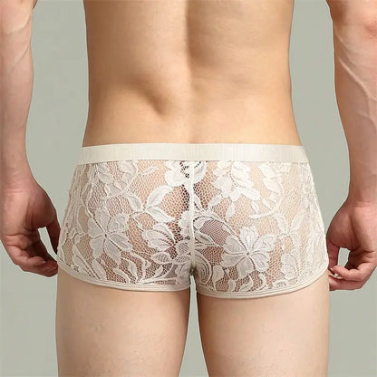 TAUWELL Men's Low-Rise Sexy Lingerie Boxer Shorts - Lace & Mesh