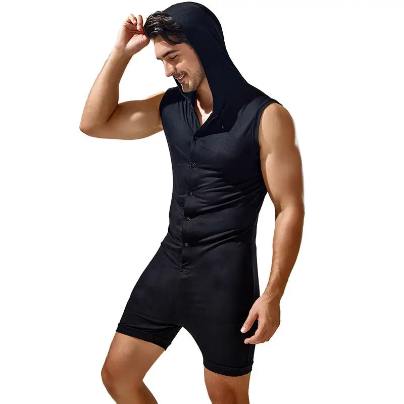 TAUWELL Men's Sleeveless Bodysuit with Hood – Trendy Activewear