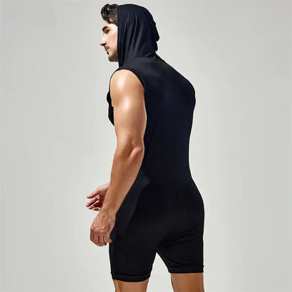 TAUWELL Men's Sleeveless Bodysuit with Hood – Trendy Activewear