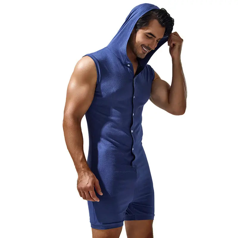 TAUWELL Men's Sleeveless Bodysuit with Hood – Trendy Activewear