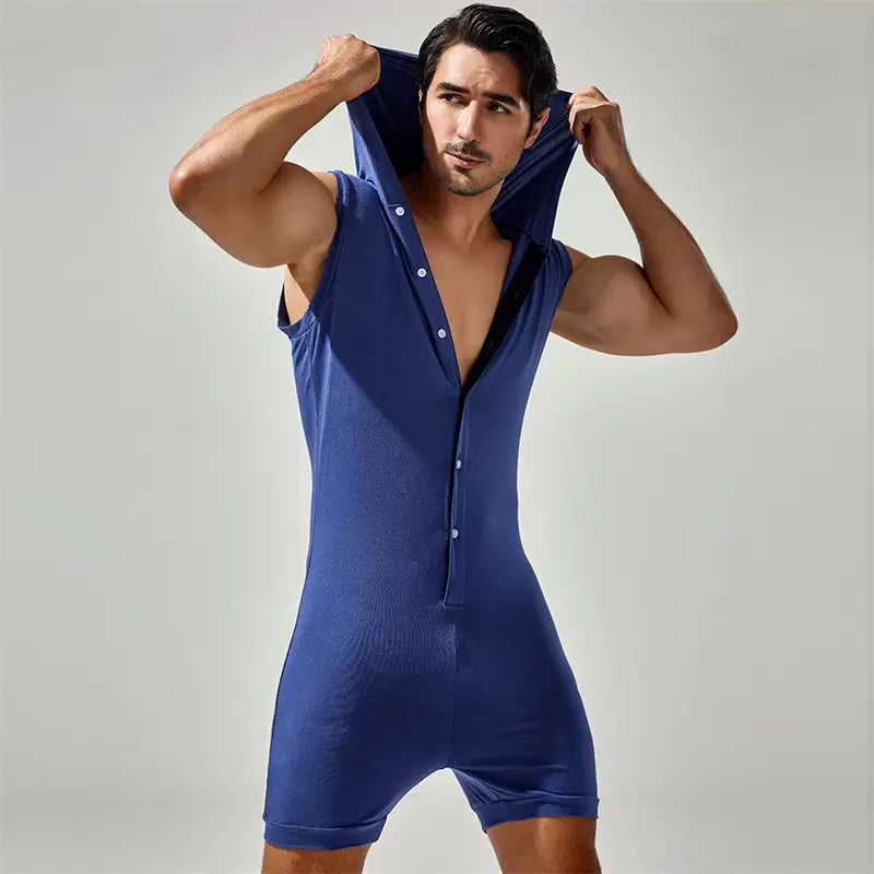 TAUWELL Men's Sleeveless Bodysuit with Hood – Trendy Activewear