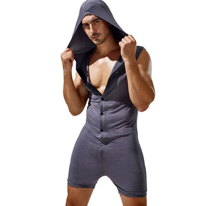 TAUWELL Men's Sleeveless Bodysuit with Hood – Trendy Activewear