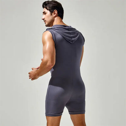 TAUWELL Men's Sleeveless Bodysuit with Hood – Trendy Activewear