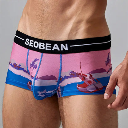 Ropa interior masculina de verano Seobean con calzoncillos tipo bóxer de tiro bajo y espacio adicional