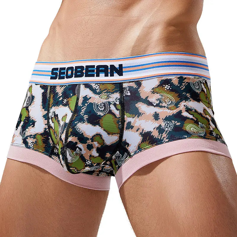 SEOBEAN Men's Camouflage Trunks - Low-Rise, Single-Layer Boxer Briefs