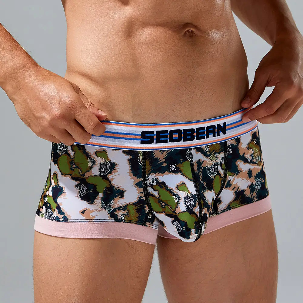 SEOBEAN Men's Camouflage Trunks - Low-Rise, Single-Layer Boxer Briefs