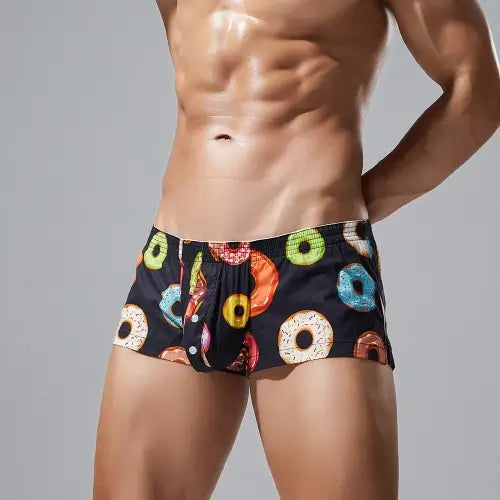 Seobean Men's Donut Print Boxer Briefs 240507