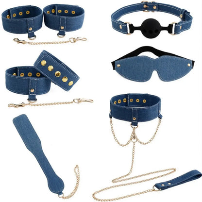 Denim Blue 6-Piece BDSM Kit — Bondage Set for Couples