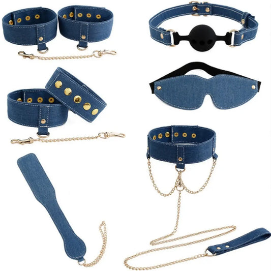 Denim Blue 6-Piece BDSM Kit — Bondage Set for Couples - Undies for Men
