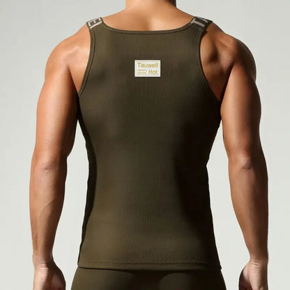 Tauwell Ribbed Tank Top for Men, Stretch Cotton Slim Gym Sleeveless 25706