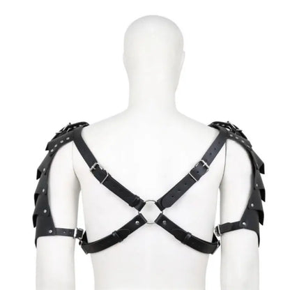Men's Black Dragon Scale BDSM Harness - Adjustable Leather Pauldrons
