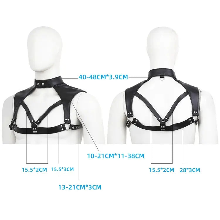 DomiGe Men's Black Leather Chest Harness Shirt - Sexy Wear for Stage Performance