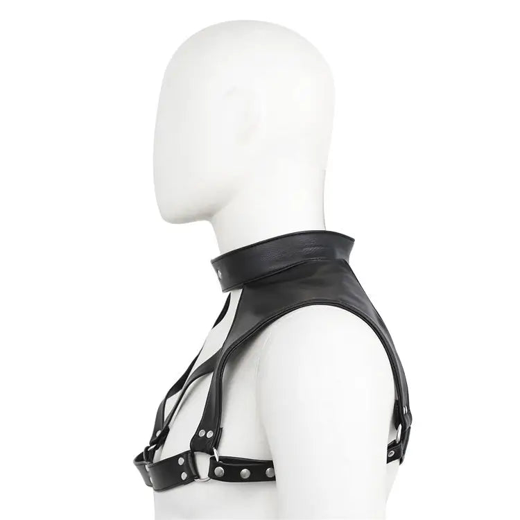 DomiGe Men's Black Leather Chest Harness Shirt - Sexy Wear for Stage Performance