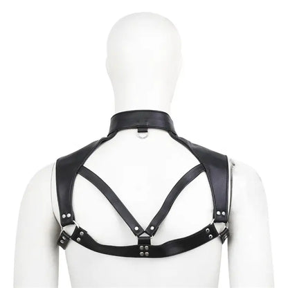 DomiGe Men's Black Leather Chest Harness Shirt - Sexy Wear for Stage Performance