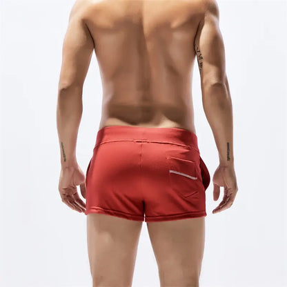 Seobean Herren-Boxershorts, einfarbig, drei Taschen, lässige Lounge-Shorts