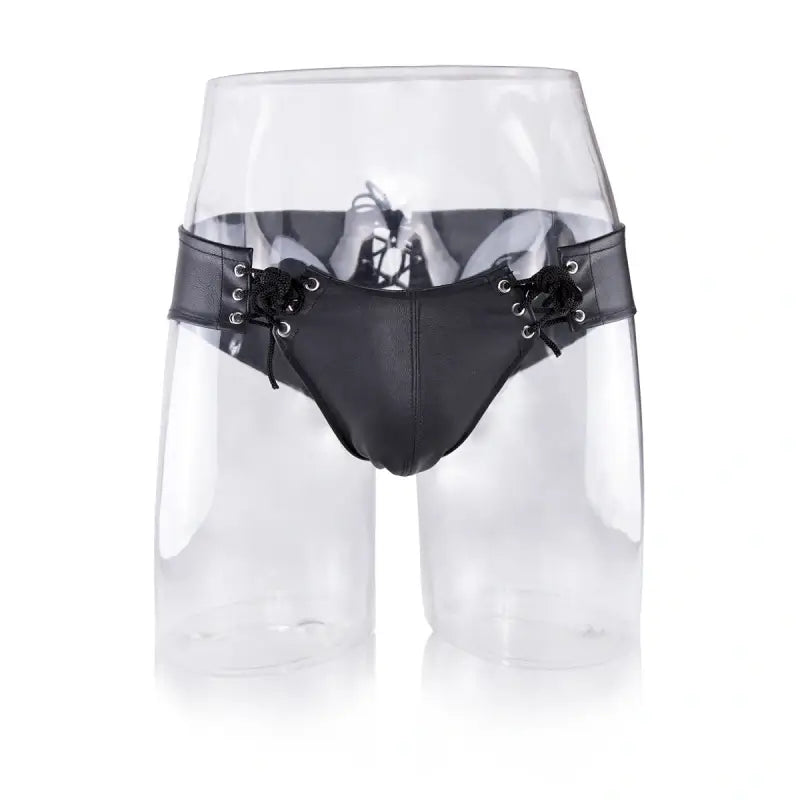Men's Lace-Up Leather Brief – Black Fetish Thong Underwear with Eyelets