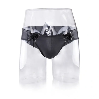 Men's Lace-Up Leather Brief – Black Fetish Thong Underwear with Eyelets