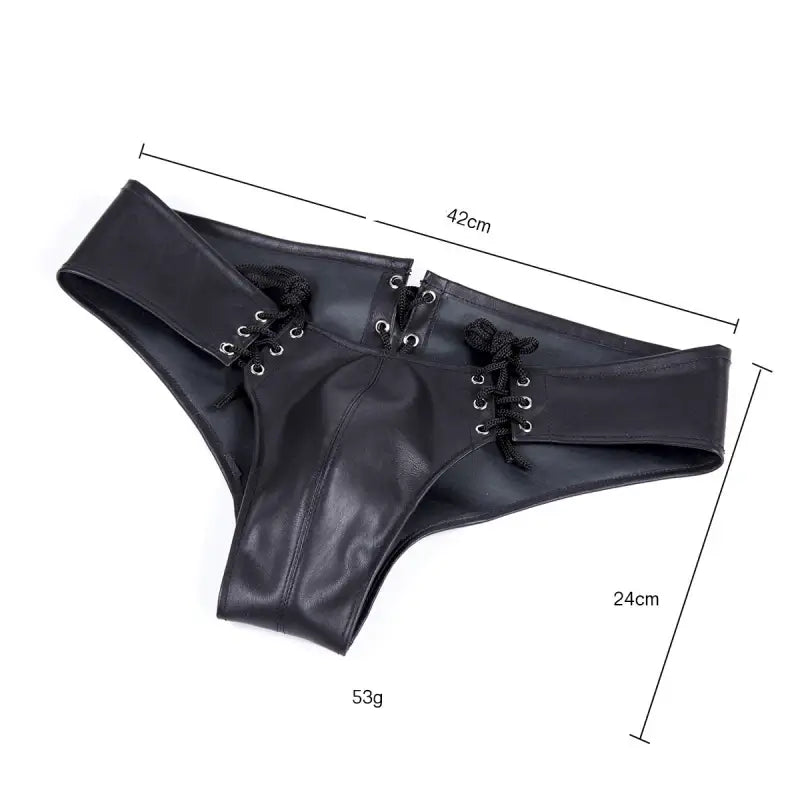Men's Lace-Up Leather Brief – Black Fetish Thong Underwear with Eyelets