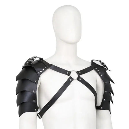 Men's Black Dragon Scale BDSM Harness - Adjustable Leather Pauldrons