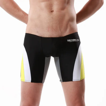 Seobean Men's Compression Swimwear - Long Flat-Front Swim Shorts