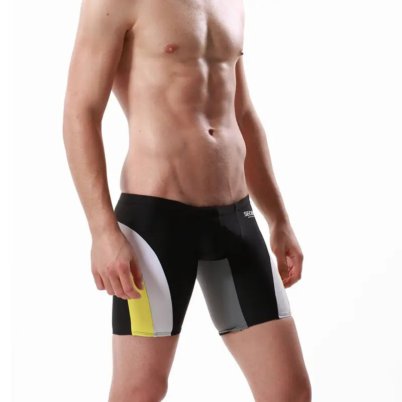 Seobean Men's Compression Swimwear - Long Flat-Front Swim Shorts