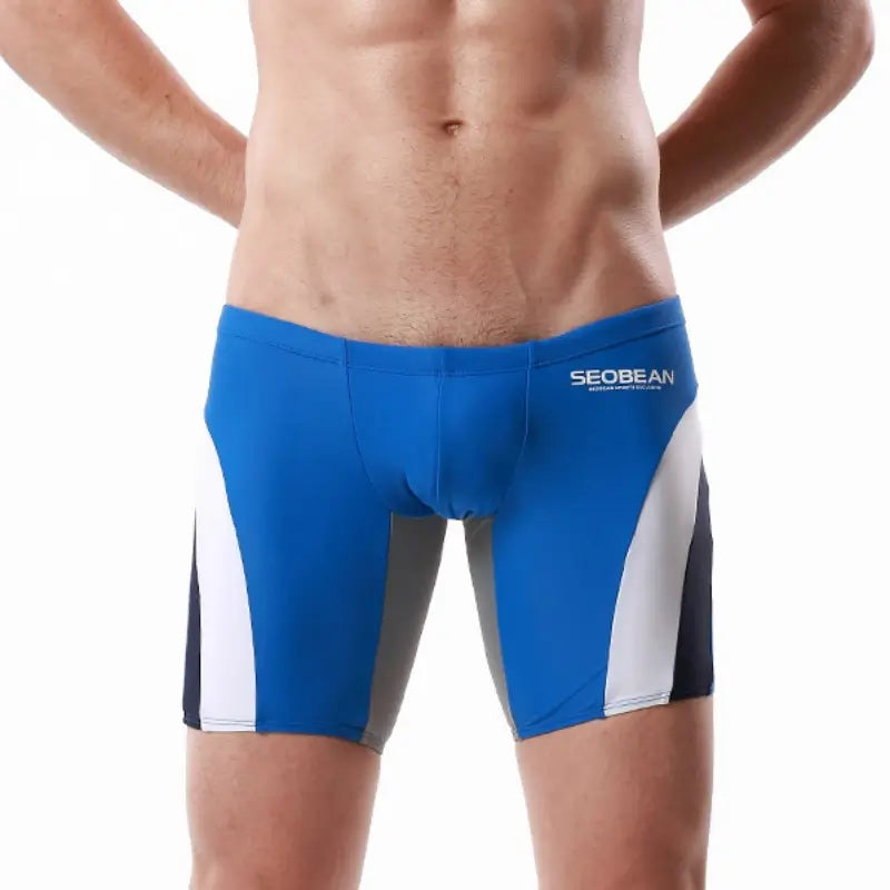 Seobean Men's Compression Swimwear - Long Flat-Front Swim Shorts