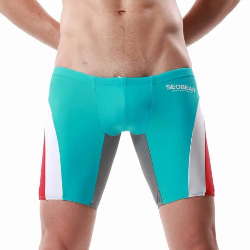 Seobean Men's Compression Swimwear - Long Flat-Front Swim Shorts