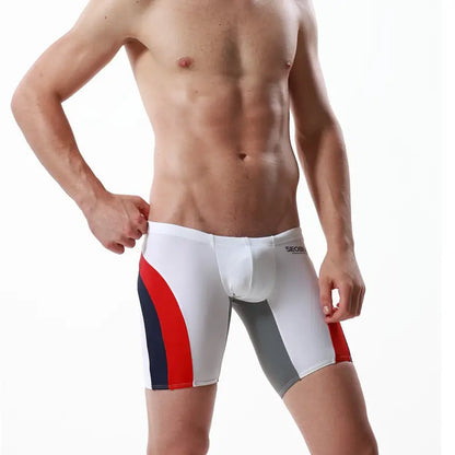 Seobean Men's Compression Swimwear - Long Flat-Front Swim Shorts