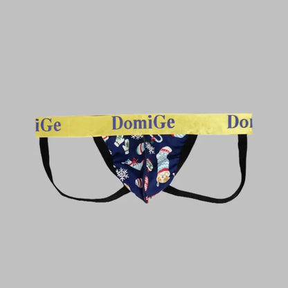 DomiGe Men's Christmas G-String Thong - Navy Blue Holiday Print Underwear