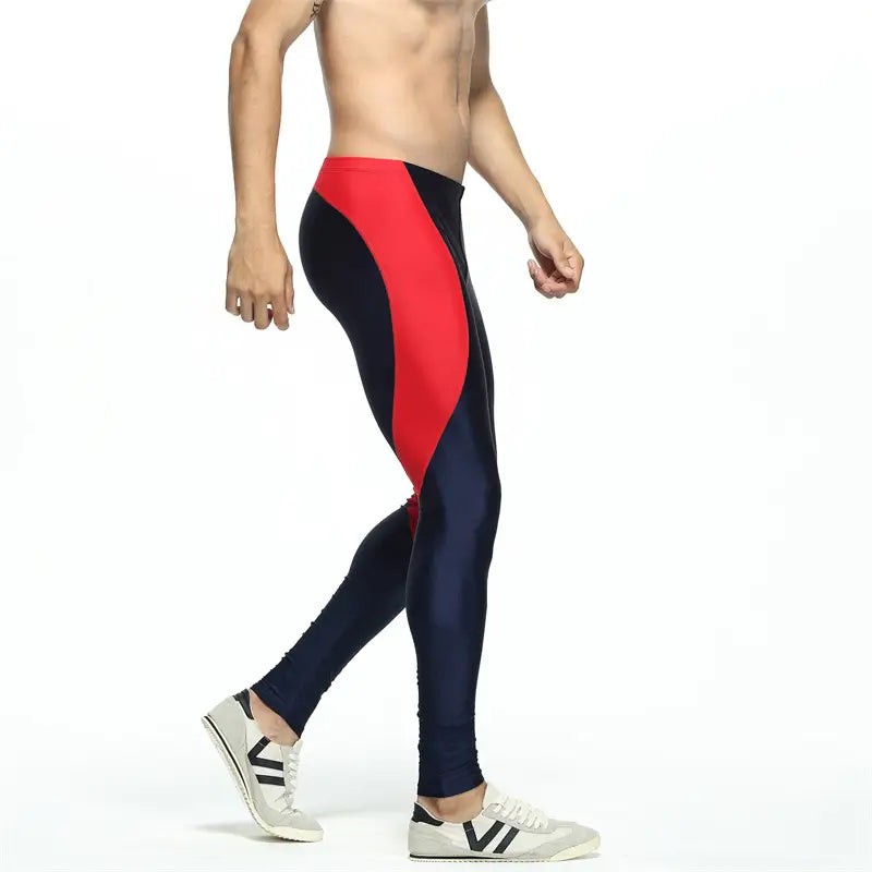 Men's Compression Leggings - Sporty Shiny Tights for Fitness and Swimming