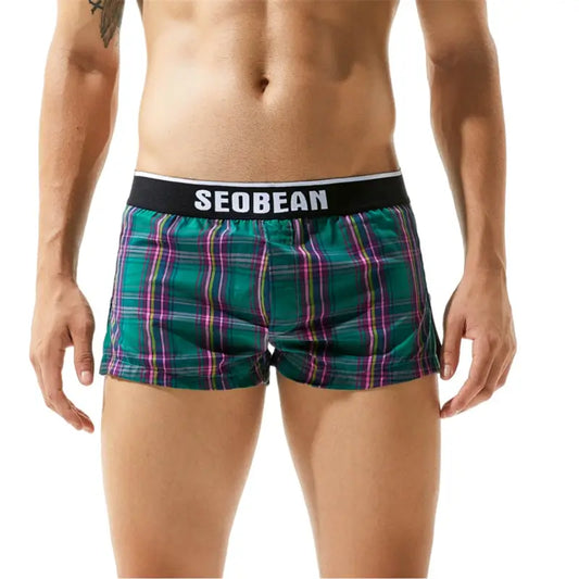 Seobean Men's Fashionable Checked Boxer Shorts Home Wear