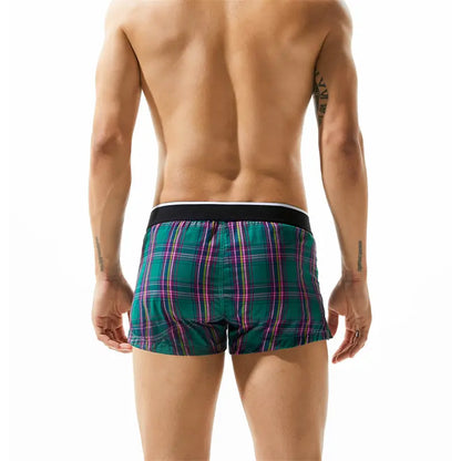 Seobean Men's Fashionable Checked Boxer Shorts Home Wear