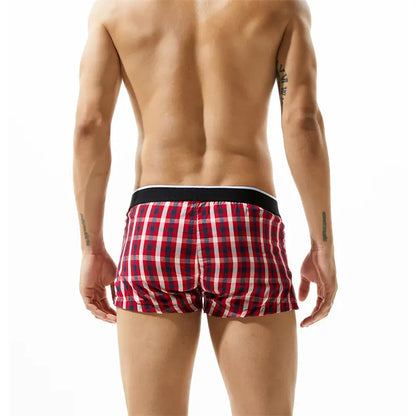 Seobean Men's Fashionable Checked Boxer Shorts Home Wear