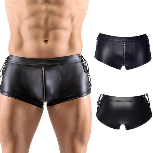 DomiGe Sexy Boxershorts mit Lederriemen für Herren – vorne offen