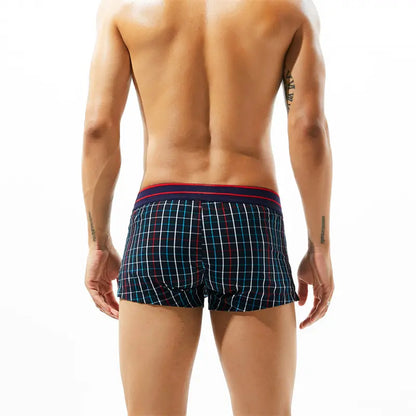 Seobean Men's Fashionable 100% Cotton Art-Inspired Grid Boxer Shorts