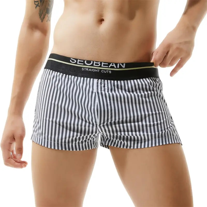 Seobean Men's 100% Cotton Low-Rise Striped Boxer Shorts Everyday Wear