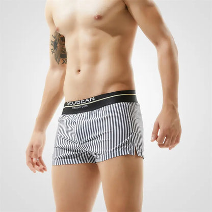 Seobean Men's 100% Cotton Low-Rise Striped Boxer Shorts Everyday Wear