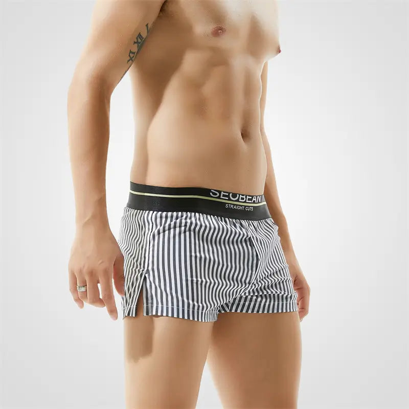 Seobean Men's 100% Cotton Low-Rise Striped Boxer Shorts Everyday Wear