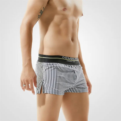 Seobean Herren-Boxershorts aus 100 % Baumwolle, niedrige Taille, gestreift, für den Alltag