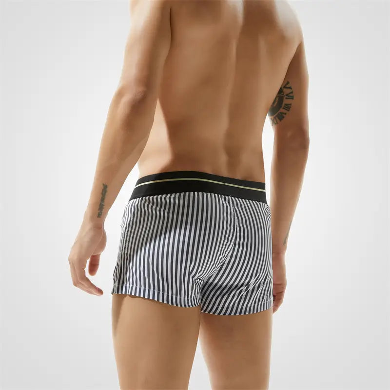 Seobean Herren-Boxershorts aus 100 % Baumwolle, niedrige Taille, gestreift, für den Alltag