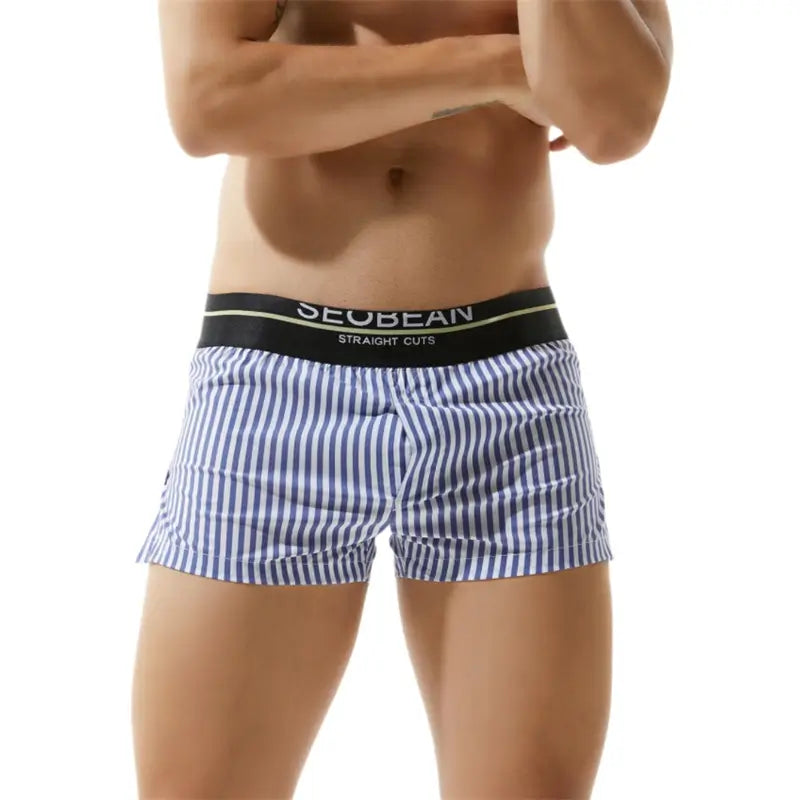 Seobean Men's 100% Cotton Low-Rise Striped Boxer Shorts Everyday Wear