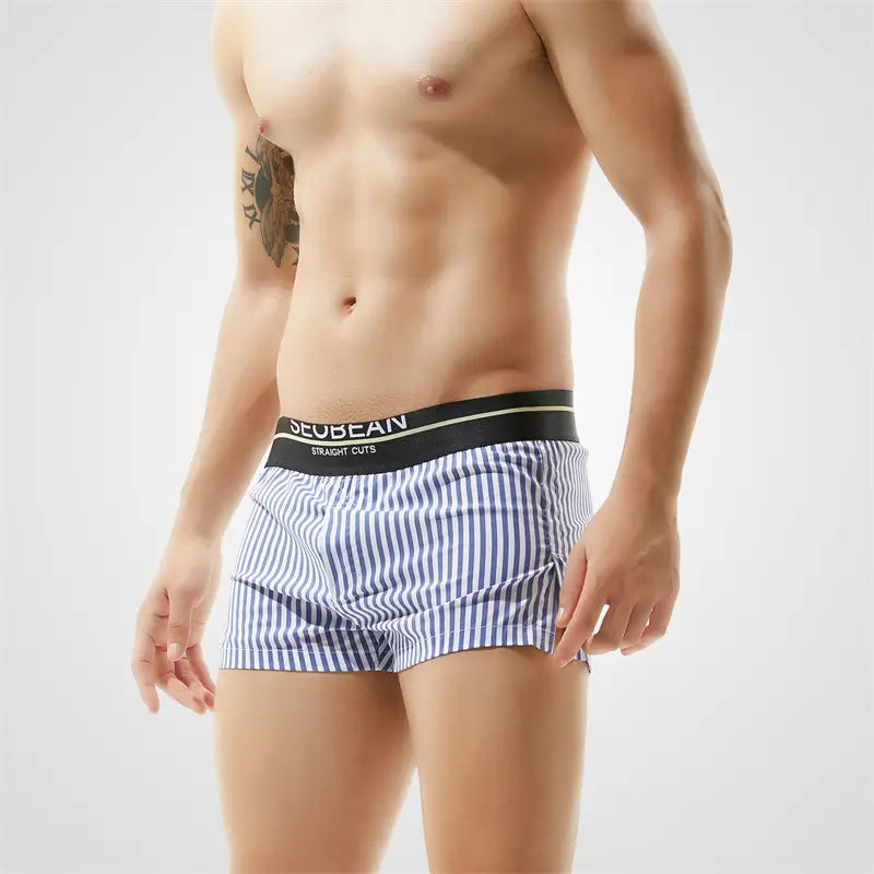 Seobean Herren-Boxershorts aus 100 % Baumwolle, niedrige Taille, gestreift, für den Alltag