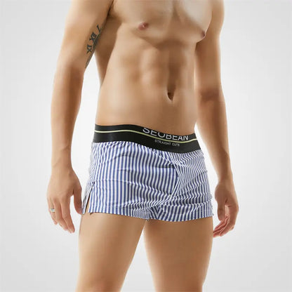 Seobean Men's 100% Cotton Low-Rise Striped Boxer Shorts Everyday Wear