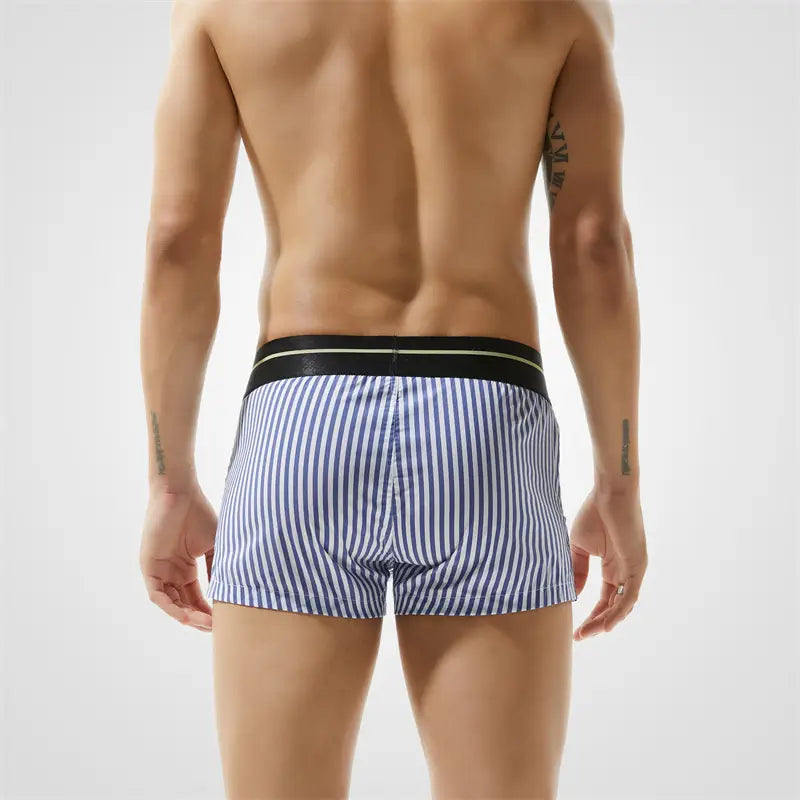 Seobean Men's 100% Cotton Low-Rise Striped Boxer Shorts Everyday Wear